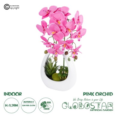 GloboStar® Artificial Garden HOT PINK ORCHID 21127 Διακοσμητικό Φυτό Έντονο Ροζ Ορχιδέα Υ39cm